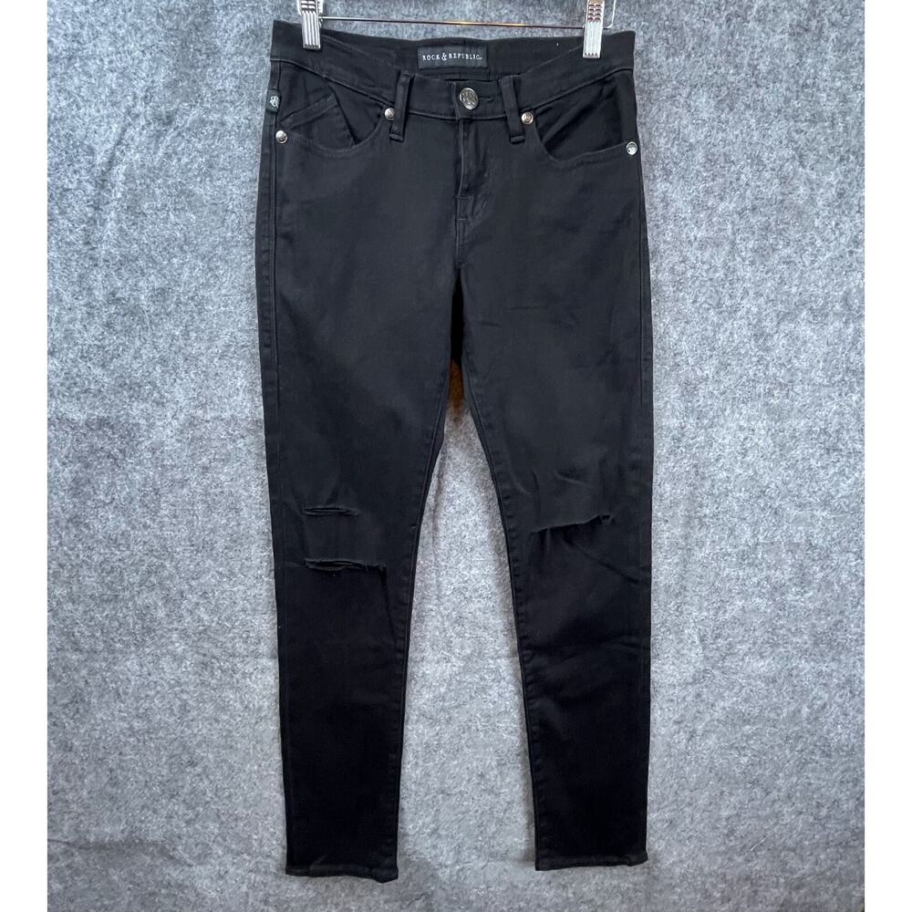 Rock & Republic Jeans Womens 6 Black Berlin‎ Cotton Stretch Skinny